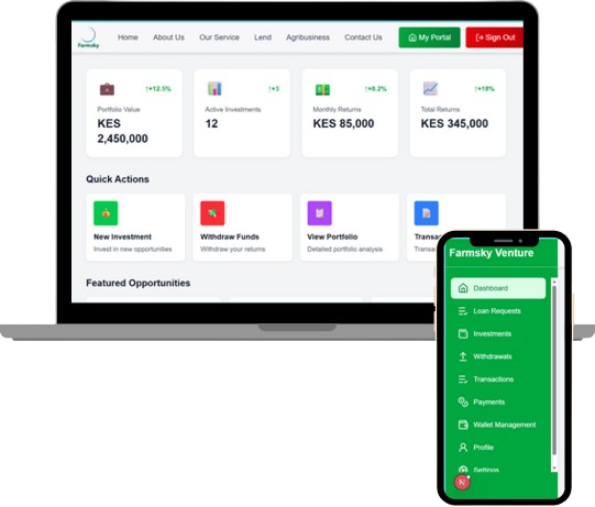 Farmsky investor portal on desktop and mobile